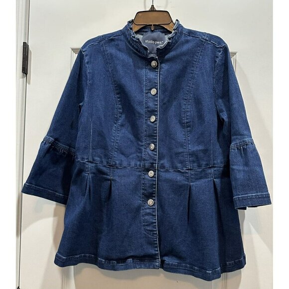 - Studio Park Ruffle Denim Jacket Women’s Medium - Picture 1 of 6